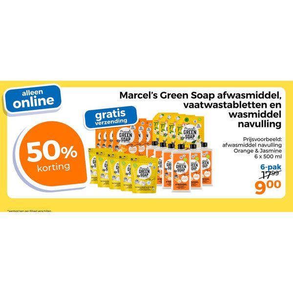 Marcel's Green Soap afwasmiddel, vaatwastabletten en wasmiddel navulling