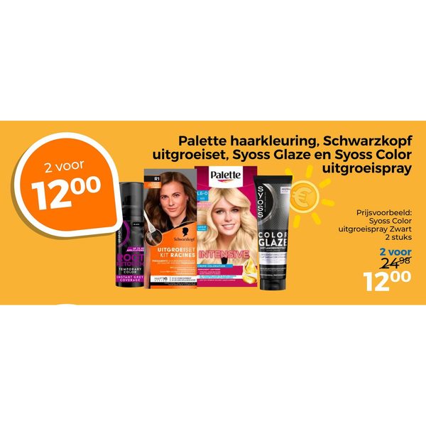 Palette haarkleuring, Schwarzkopf uitgroeiset, Syoss Glaze en Syoss Color uitgroeispray
