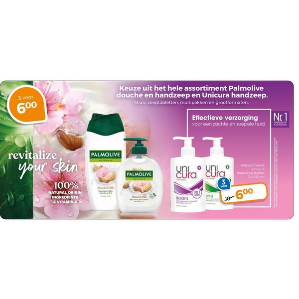 Palmolive douche en handzeep en Unicura handzeep