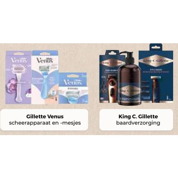 Gillette Venus scheerapparaat en -mesjes en King C. Gillette baardverzorging