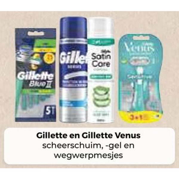 Gillette en Gillette Venus scheerschuim, -gel en wegwerpmesjes