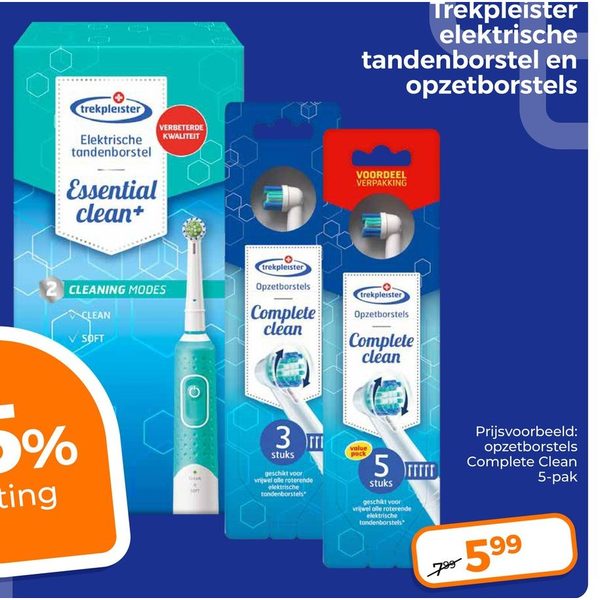 Trekpleister elektrische tandenborstel en opzetborstels