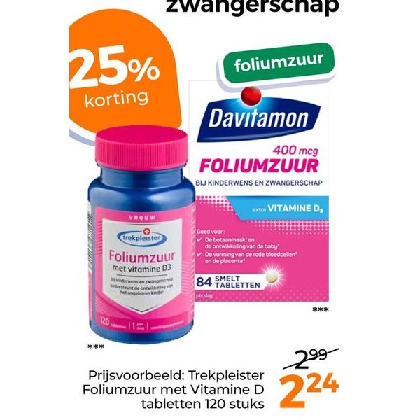 Trekpleister Foliumzuur met Vitamine D