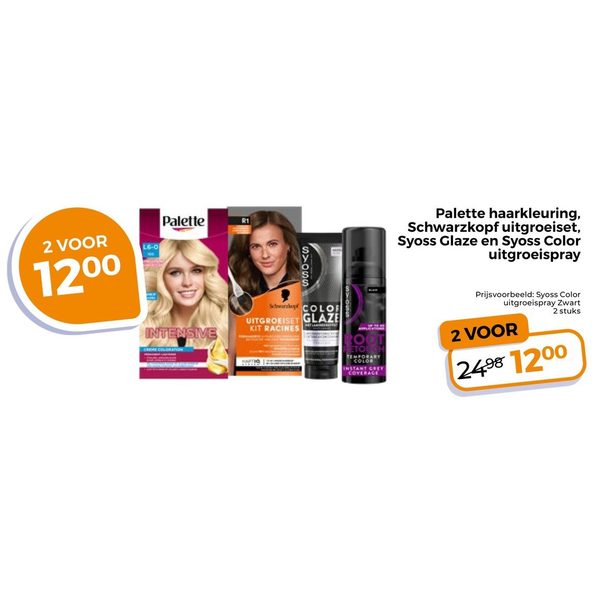 Palette haarkleuring, Schwarzkopf uitgroeiset, Syoss Glaze en Syoss Color uitgroeispray