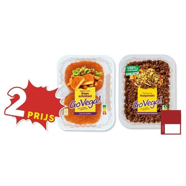 Vegetarische producten (kaasschnitzel of rulgehakt)