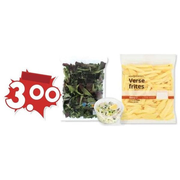 Jonge bladsla, verse frites en salade