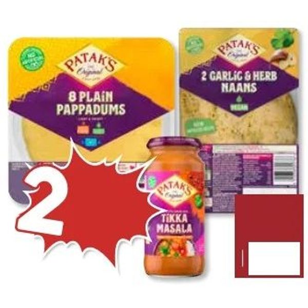 Patak's Pappadums, Naans, Tikka Masala