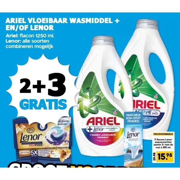 Vloeibaar wasmiddel en Lenor wasverzachter
