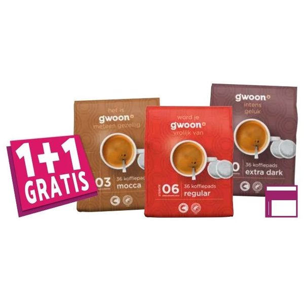 Gwoon koffiepads (Mocca, Regular, Extra Dark)