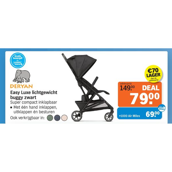 DERYAN Easy Luxe lichtgewicht buggy zwart
