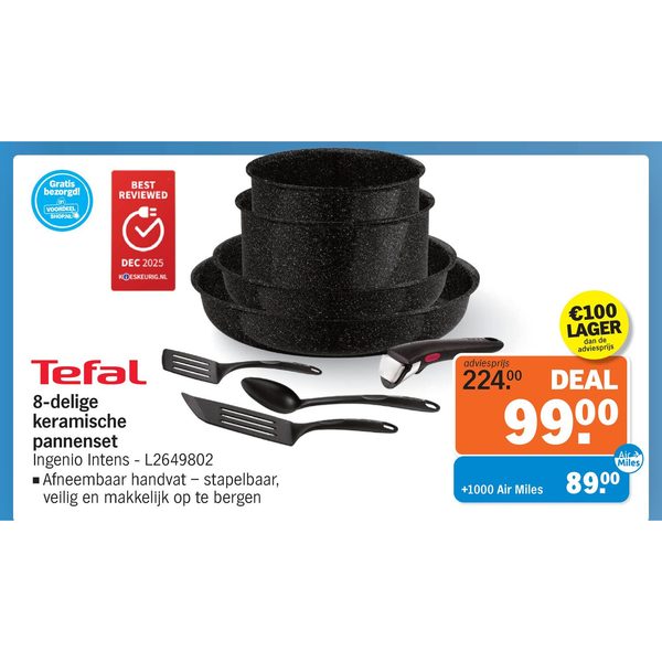 Tefal 8-delige keramische pannenset Ingenio Intens