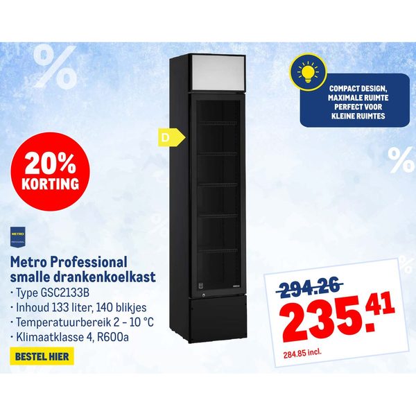 Metro Professional smalle drankenkoelkast Type GSC2133B