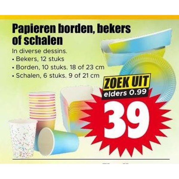 Papieren borden, bekers of schalen