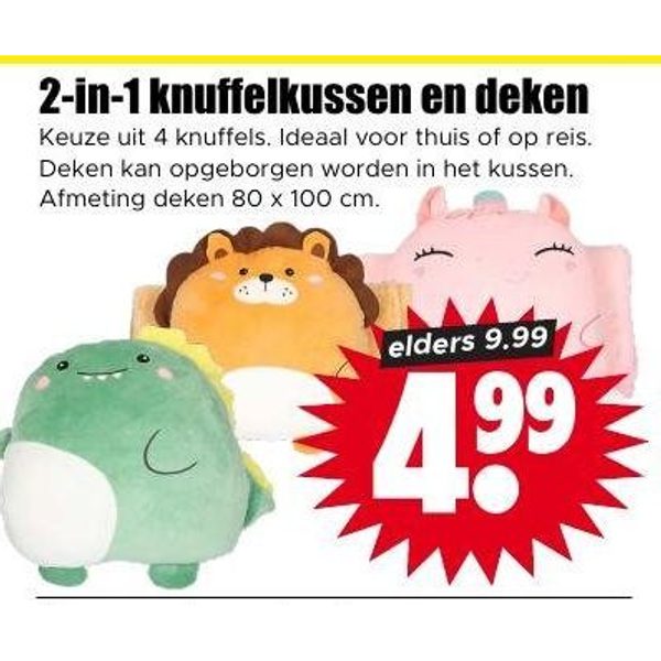 2-in-1 knuffelkussen en deken
