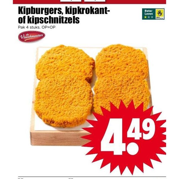 Kipburgers, kipkrokant- of kipschnitzels