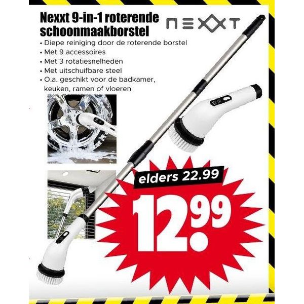 Nexxt 9-in-1 roterende schoonmaakborstel