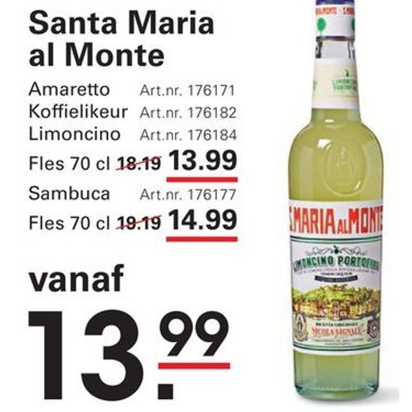 Santa Maria al Monte Amaretto / Koffielikeur / Limoncino / Sambuca